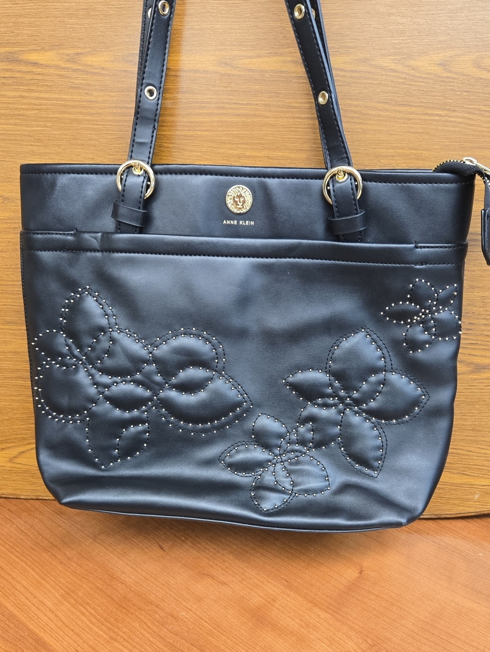 Anne Klein Black Floral Studded Tote